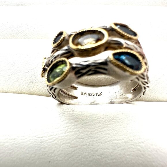 Effy Multi Gemstone BH 925 Sterling Silver 18k Yellow Gold 2 Tone Ring Size 7 - Picture 4 of 5